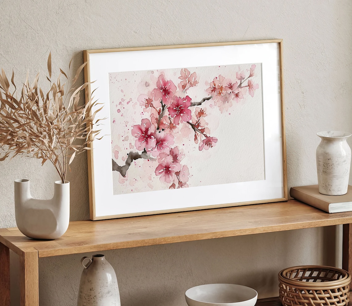 Sakura Cherry Tree Watercolor Art Print, Spring Decor - Image 4