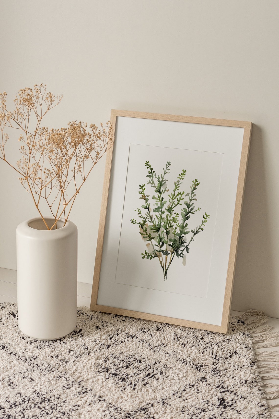 Thyme Herb Watercolor Minimalist Botanical Kitchen Green Poster - Image 2