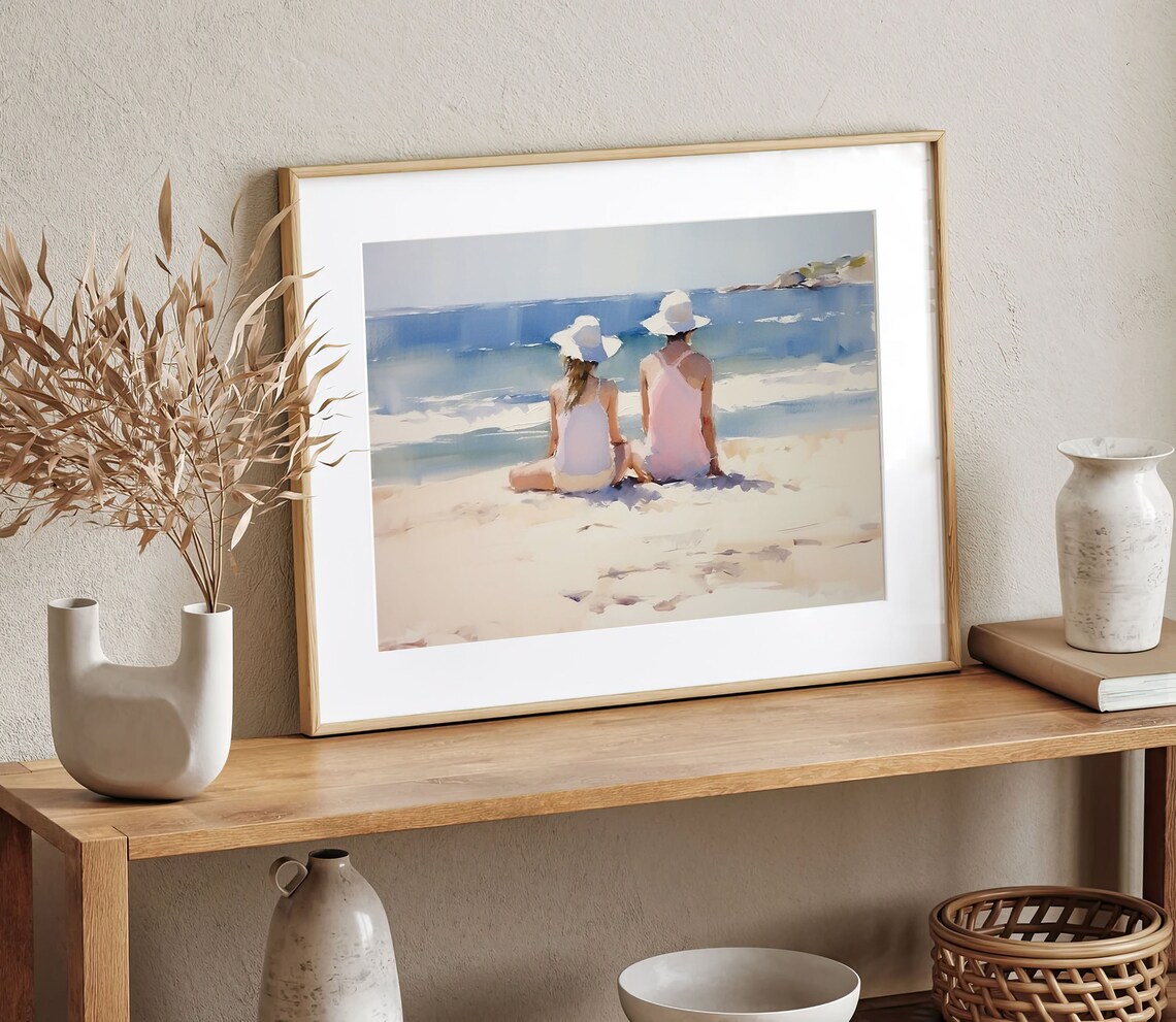 Two Sisters Painting Naples Beach Coastal Watercolor Print - Image 3