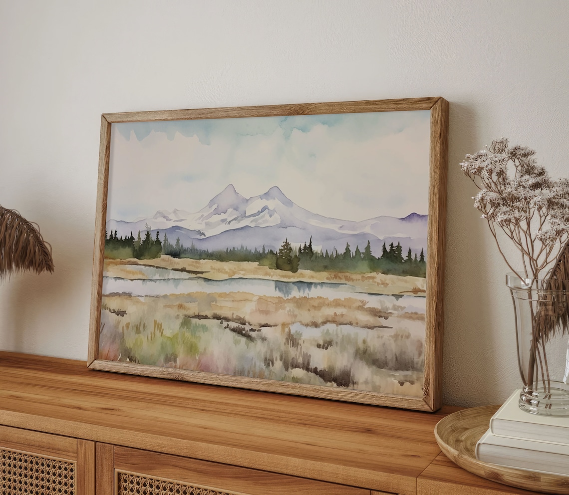 Three Sisters Mountains, Oregon Watercolor Art Print - Image 3