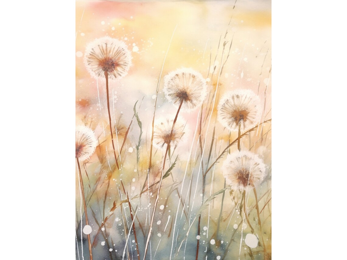 Dandelion Art Print, Floral Watercolor Meadow