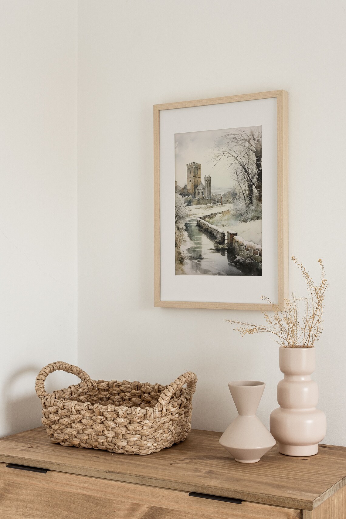 Scottish Castle In Winter Watercolor Art Print - Image 4