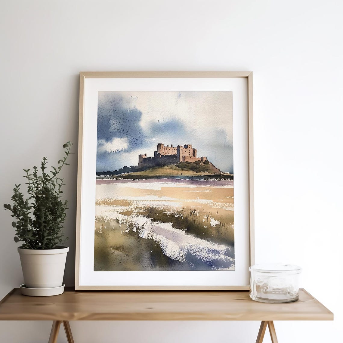 Medieval Castle on Hill Above Water Dramatic Sky Watercolor Poster - Image 2