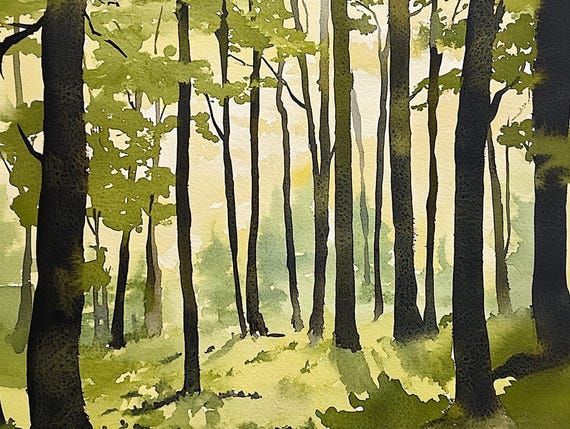 Loyalsock Painting Green Forest Watercolor Painting Old Growth Forest Wall Art Pennsylvania Landscape Artwork Rustic Wall Decor
