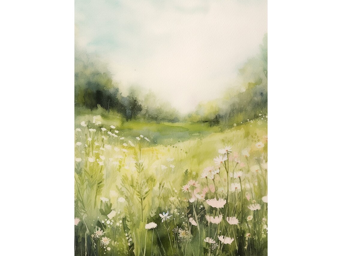 Wildflower Landscape Watercolor Art Print, Nashville