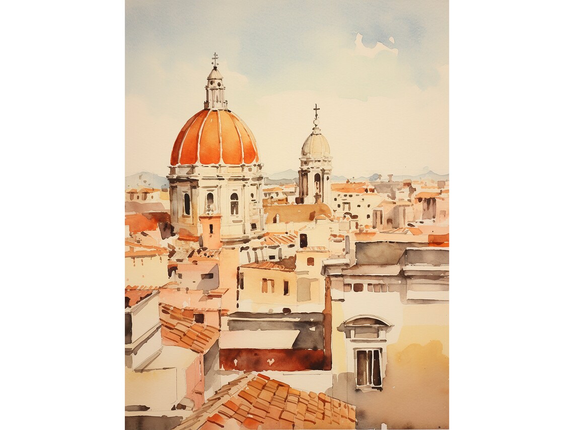 Rome Watercolor Italian Cityscape Art Print