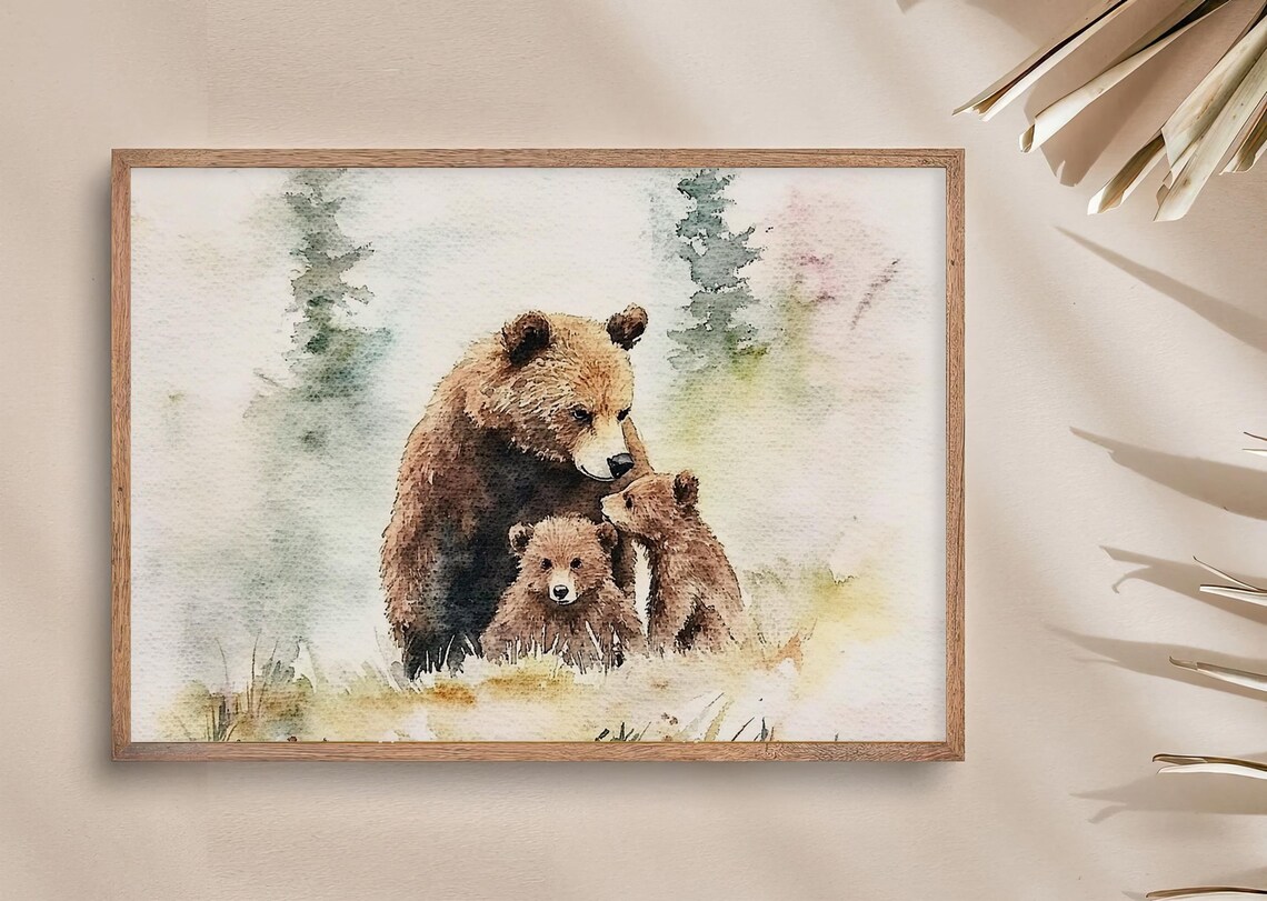 Brown Bear Mama And Baby Watercolor Art Print - Image 3