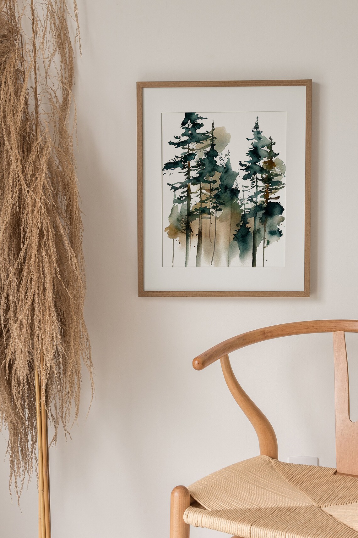 Pine Trees Watercolor Art Print, Misty Forest Landscape - Image 5