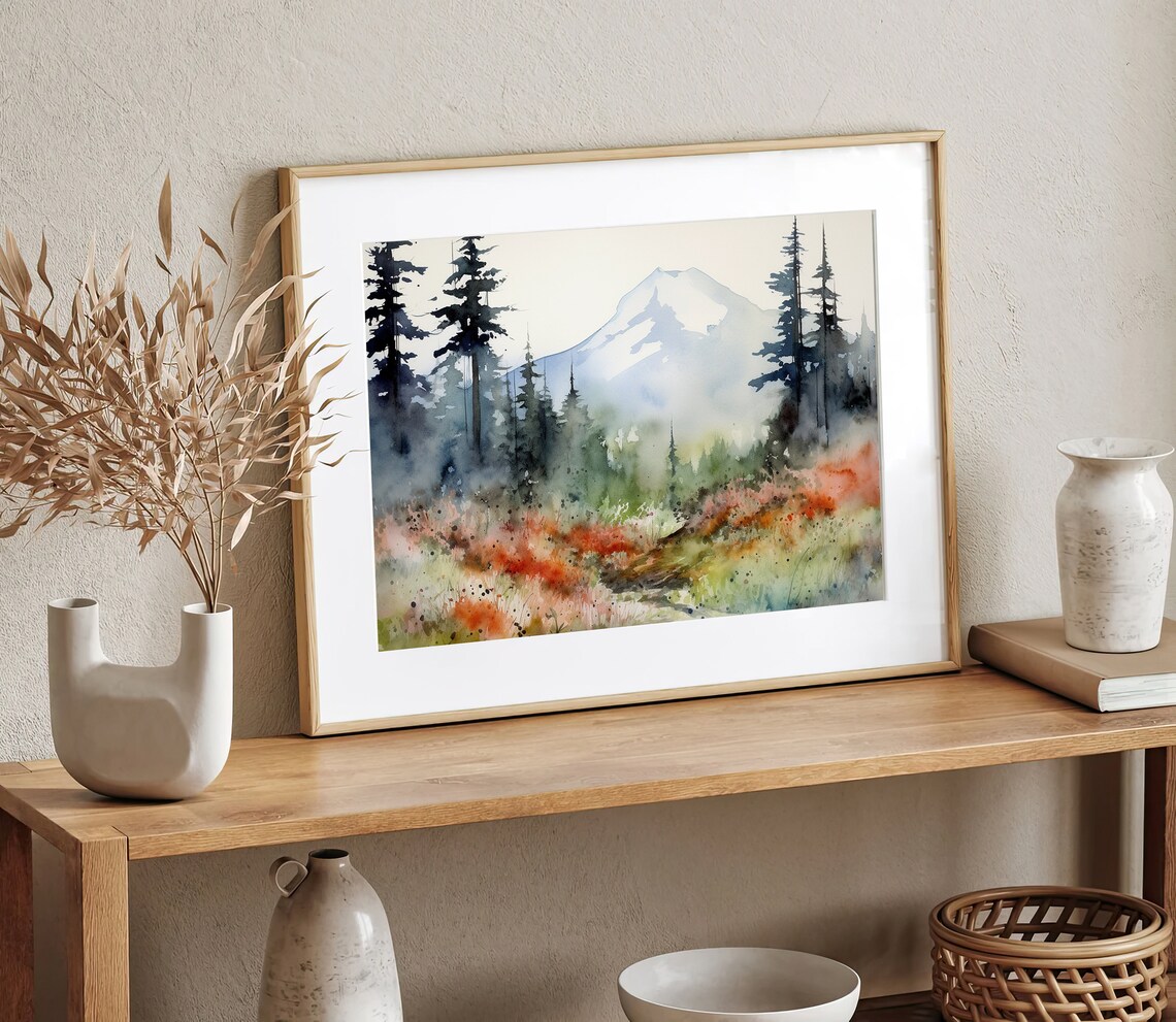 Mount Adams Watercolor Art Print, Evergreen Forest - Image 4
