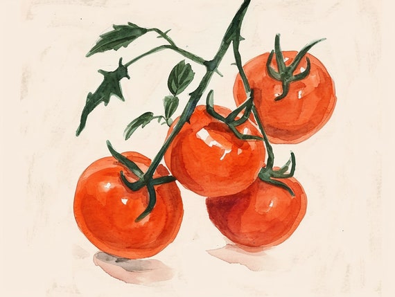 Tomato Watercolor Art Print Vegetables Painting Rustic Kitchen Decor Tomatoes Wall Art Farmhouse Print