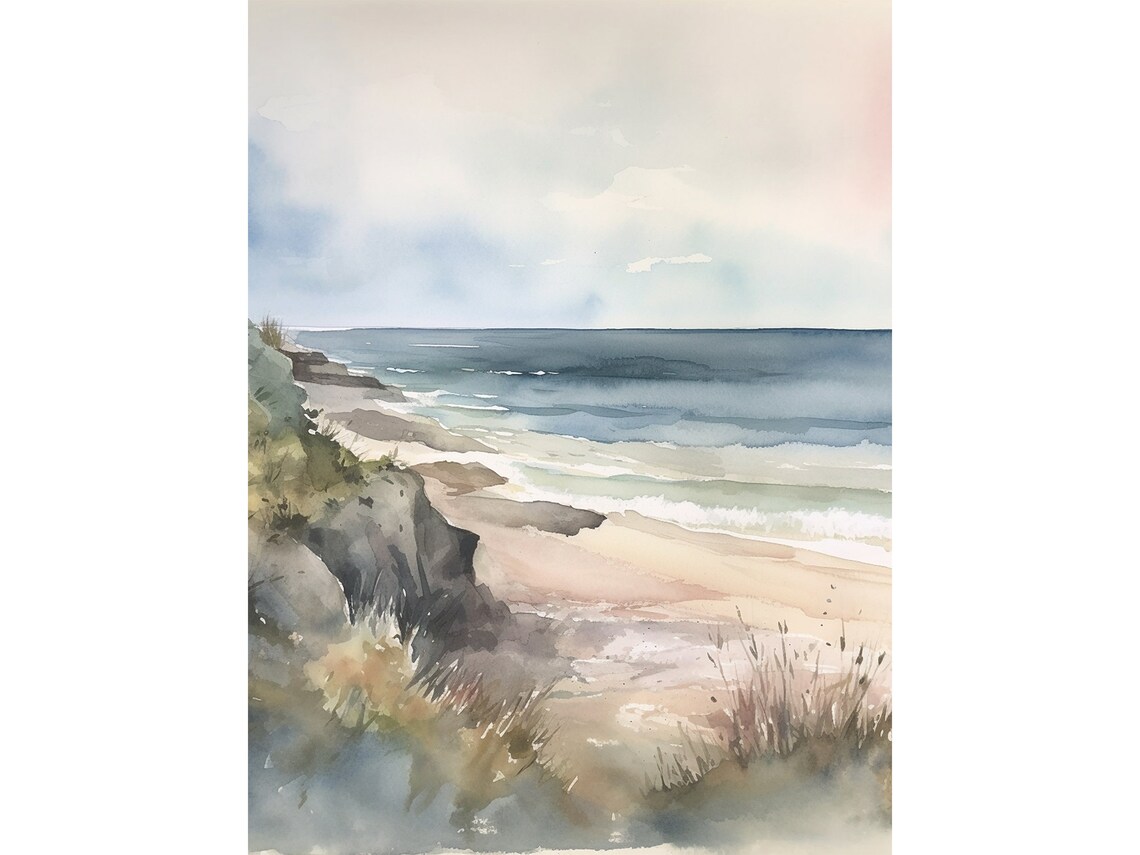Cape May Coastal Watercolor Art Print, Seaside Decor