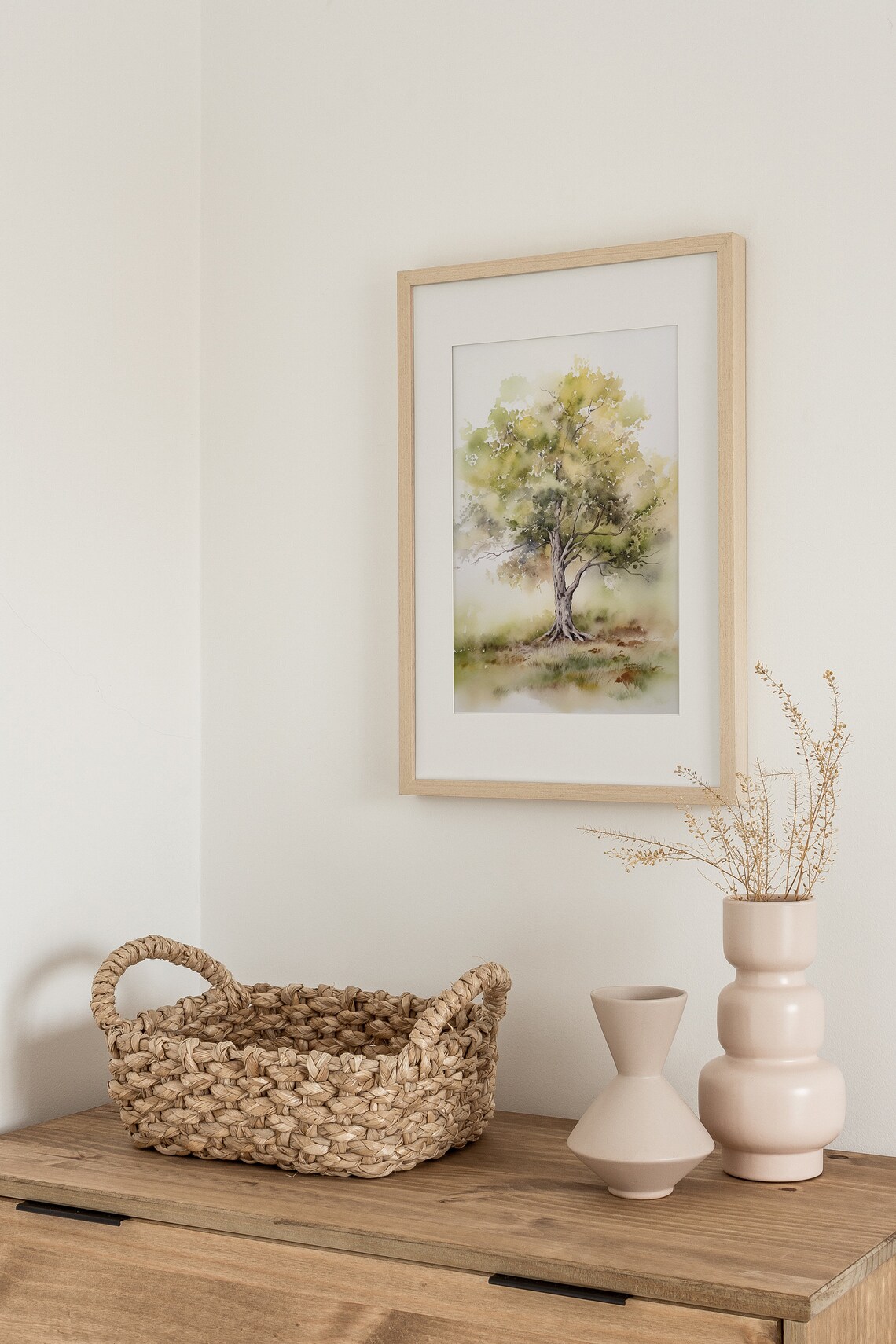 Oak Tree Watercolor Art Print, Neutral Summer Tree - Image 3
