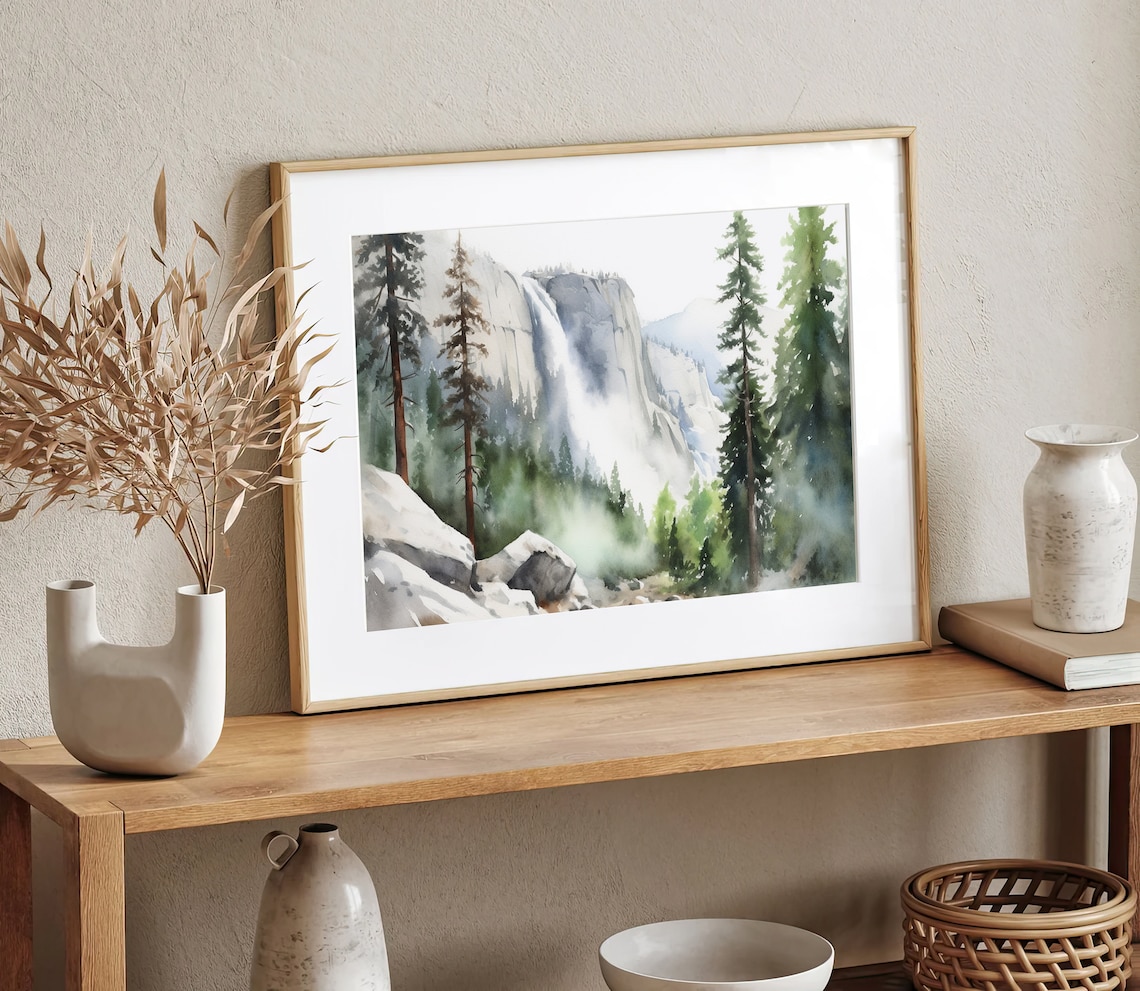 Yosemite Watercolor Art Print, El Capitan Landscape - Image 3
