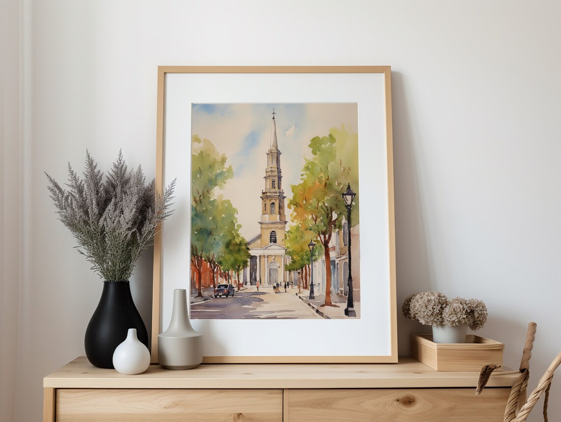Church Street Watercolor Art Print, Charleston Cityscape - Image 2