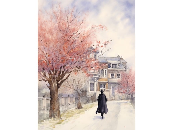 17 Cherry Tree Lane Painting Cherry Tree Watercolor Art Print London Cityscape Wall Art Architecture Art Great Britain Artwork