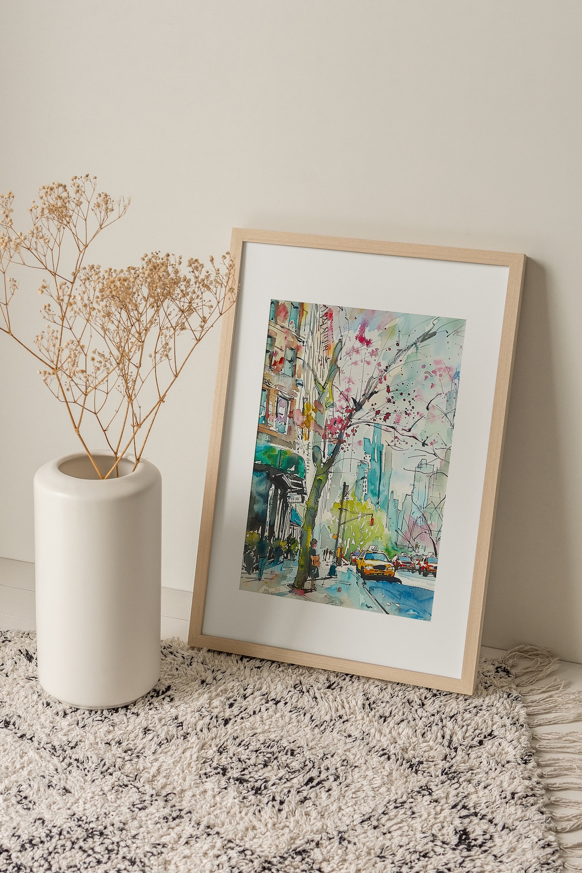 Manhattan Watercolor Art Print, NYC Street Scene - Image 3