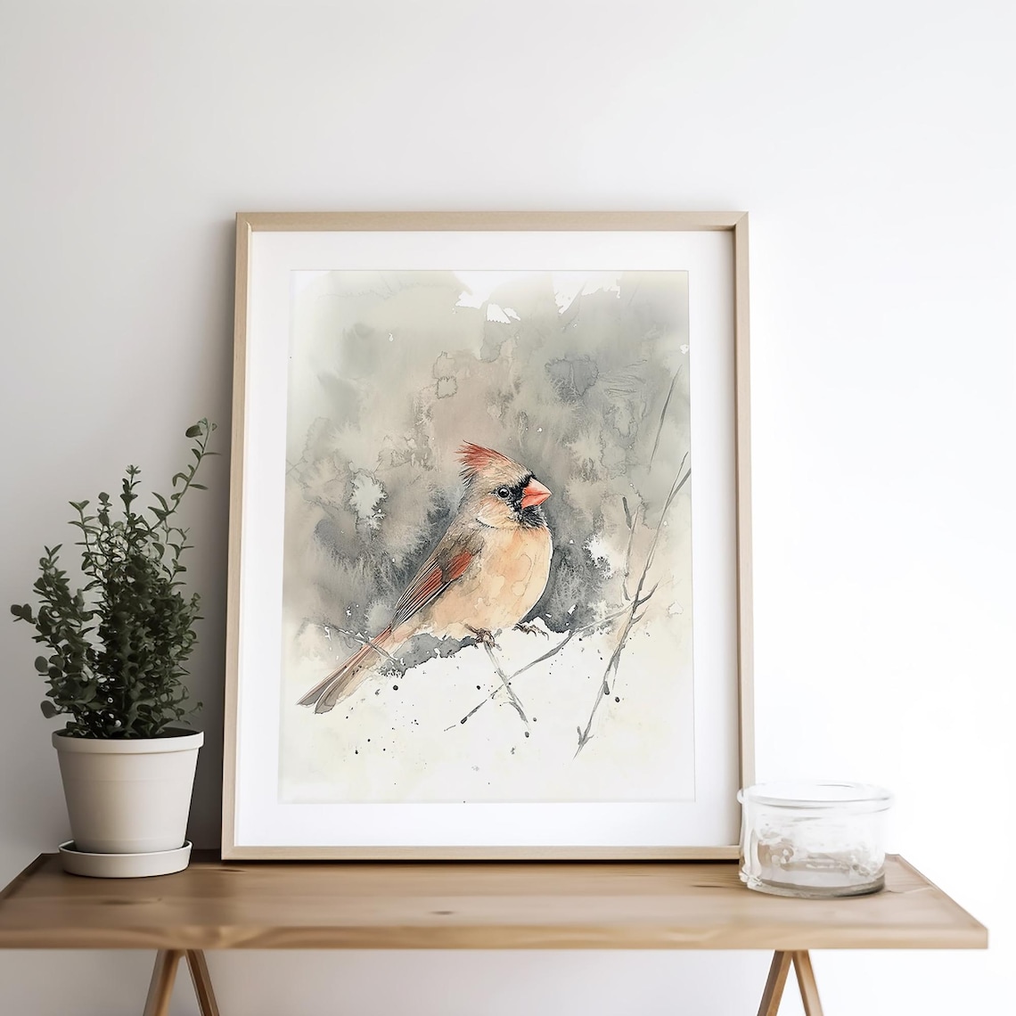 Female Cardinal Painting Watercolor Bird Art Print - Image 4