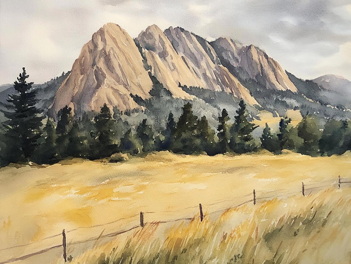 Flatirons Boulder Colorado Watercolor Art Print