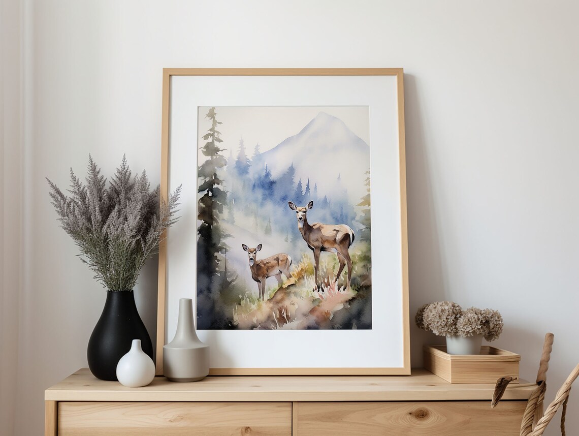Deer Painting Mount Adams Watercolor Art Print - Image 3