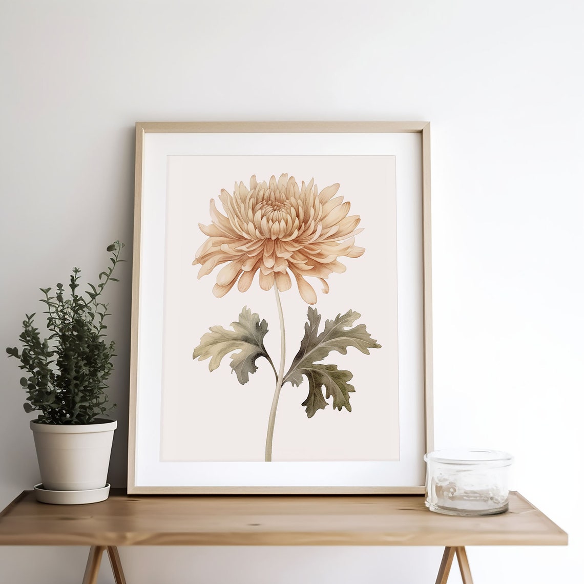 Soft Peach Chrysanthemum Bloom Botanical Watercolor Study Poster - Image 3