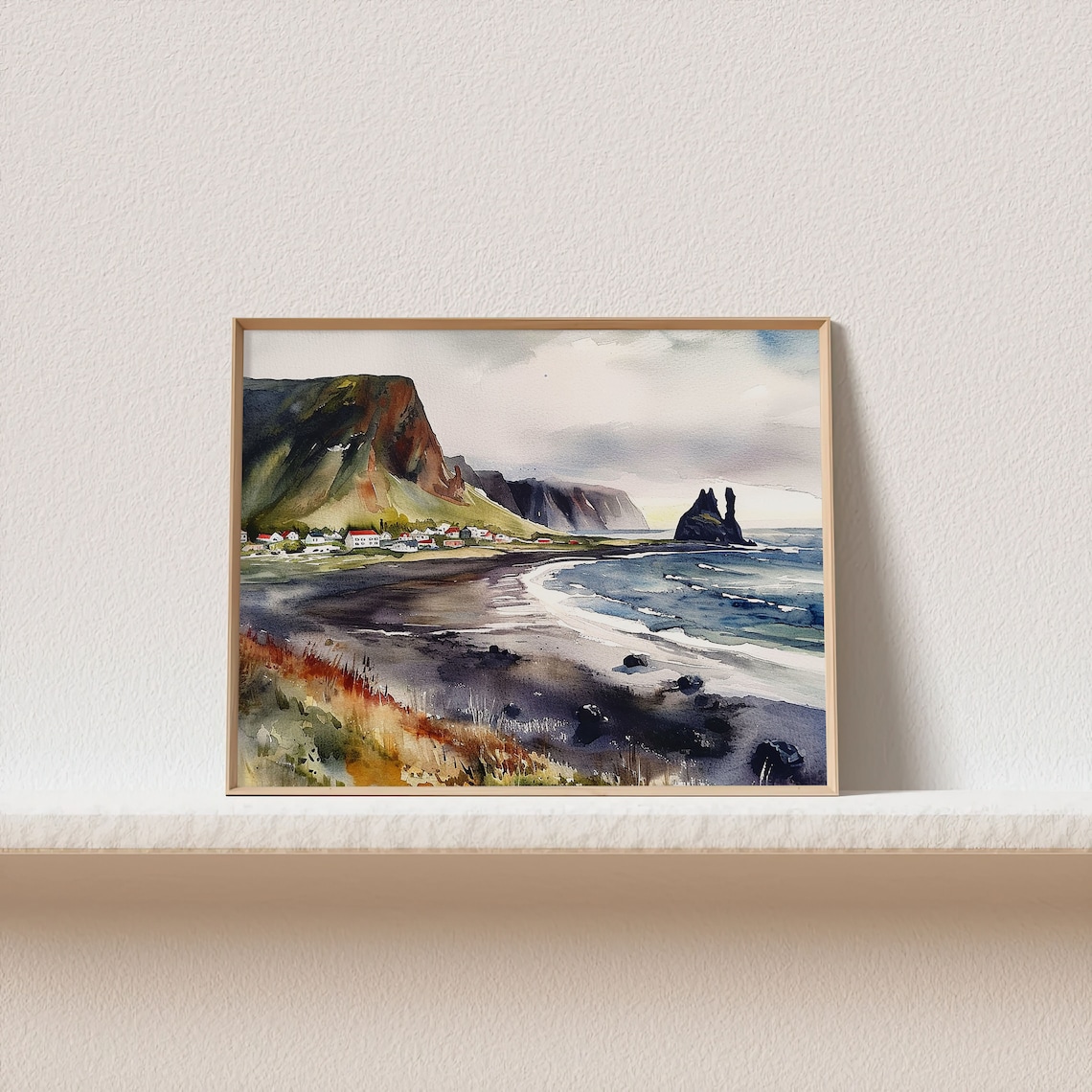 Town of Vik Iceland Watercolor Travel Poster - Image 2