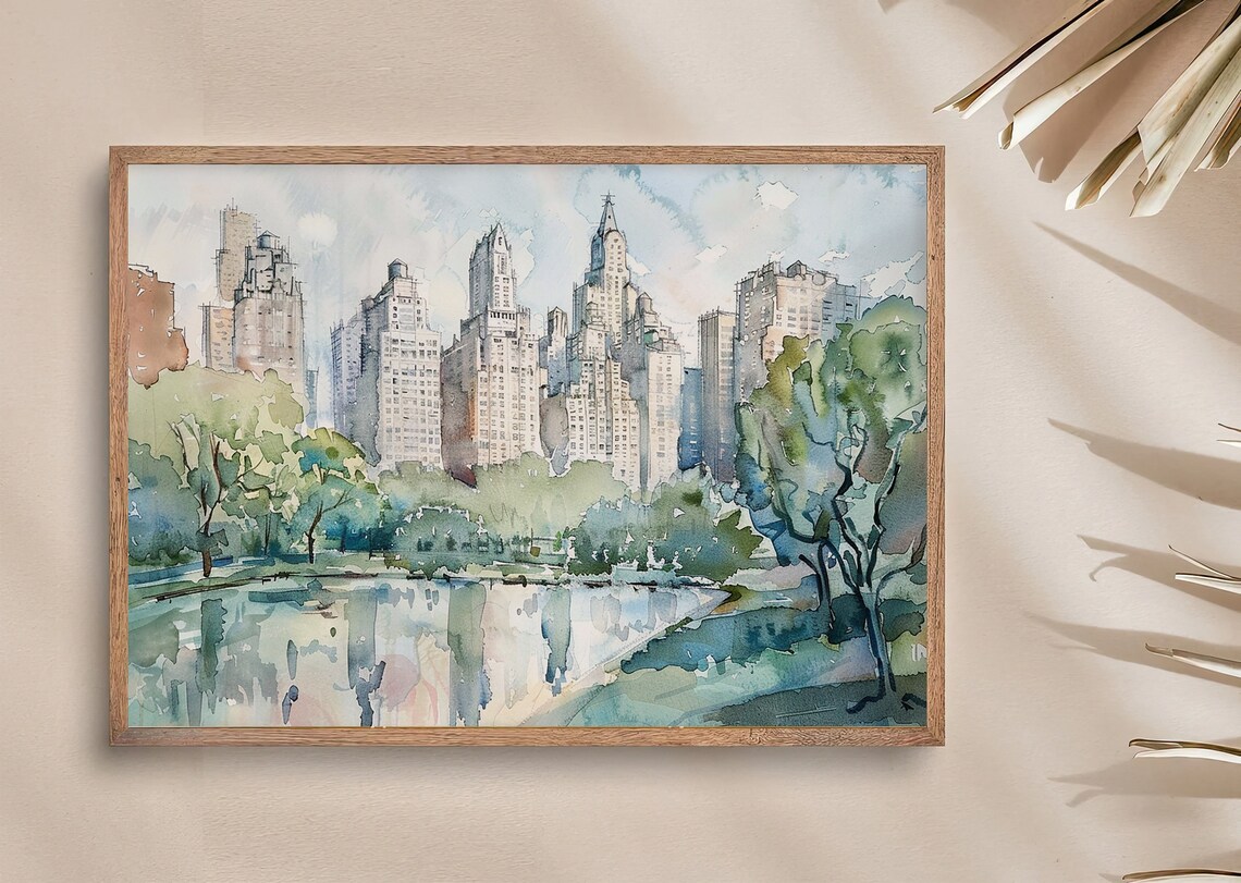 Central Park Watercolor Art Print, NYC Skyline - Image 2