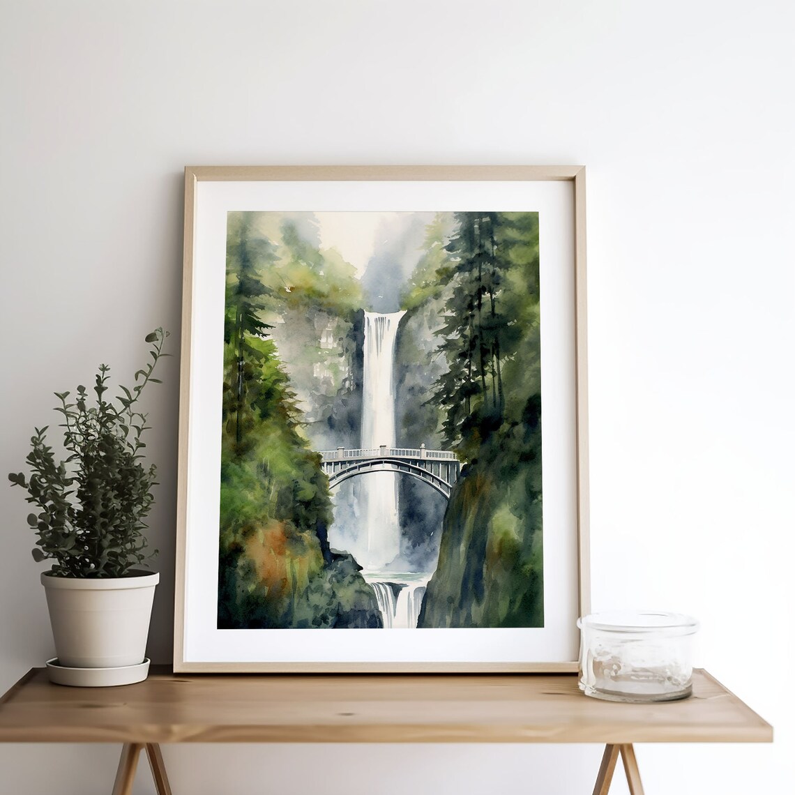 Multnomah Falls Painting Forest Waterfall Art Print - Image 3