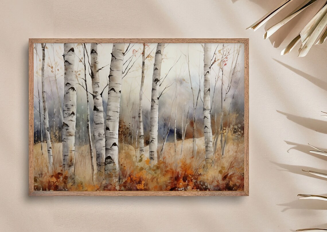 Birches Fall Watercolor Landscape Art Print - Image 4