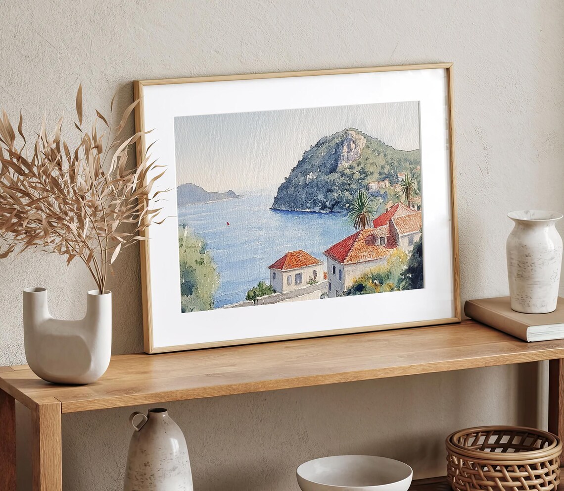 Montenegro Coastal Watercolor Art Print, Adriatic Sea - Image 2
