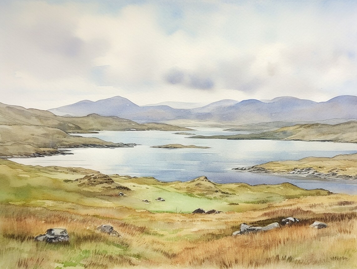 County Kerry Watercolor Landscape Art Print, Ireland