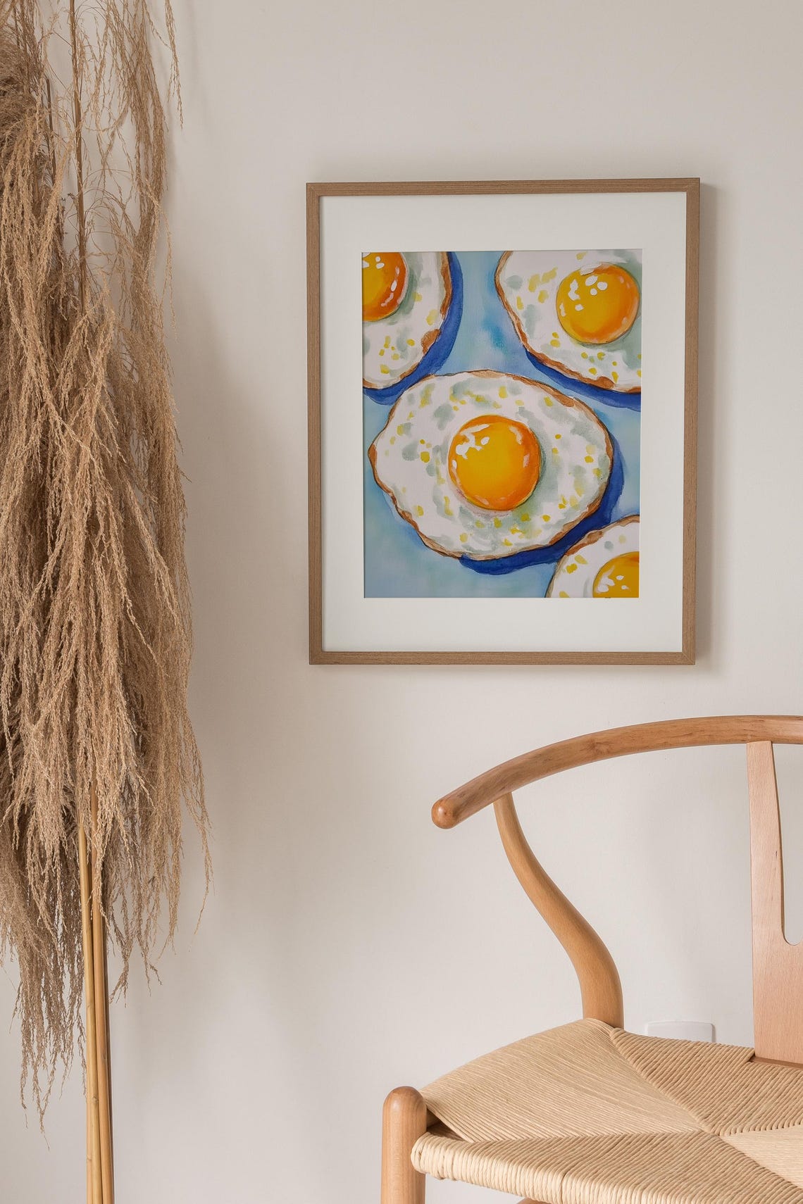 Sunny Side Up Fried Eggs on Blue Kitchen Watercolor Fun Food Poster - Image 2
