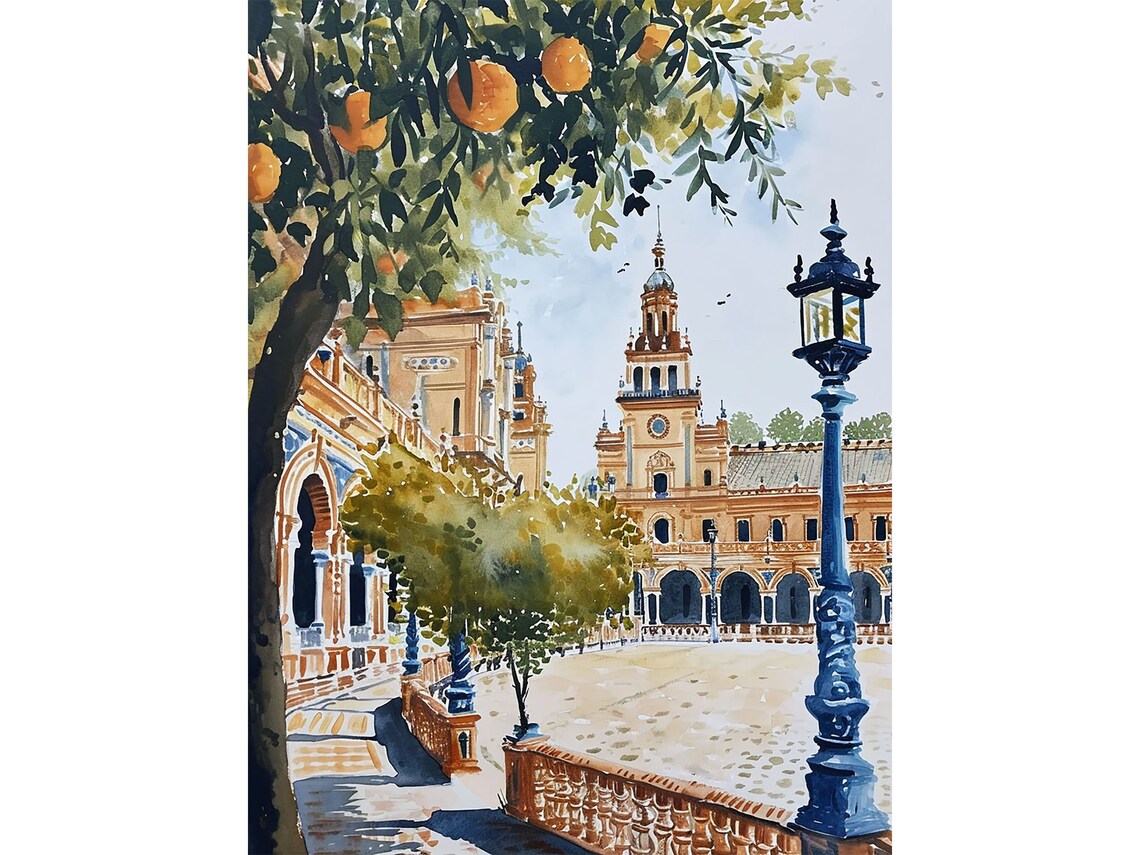 Seville Plaza de Espana Watercolor Travel Poster