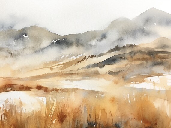 Sand Mountain Painting Colorado Art Print From Original Watercolor Abstract Landscape Wall Art Neutral Nature Art