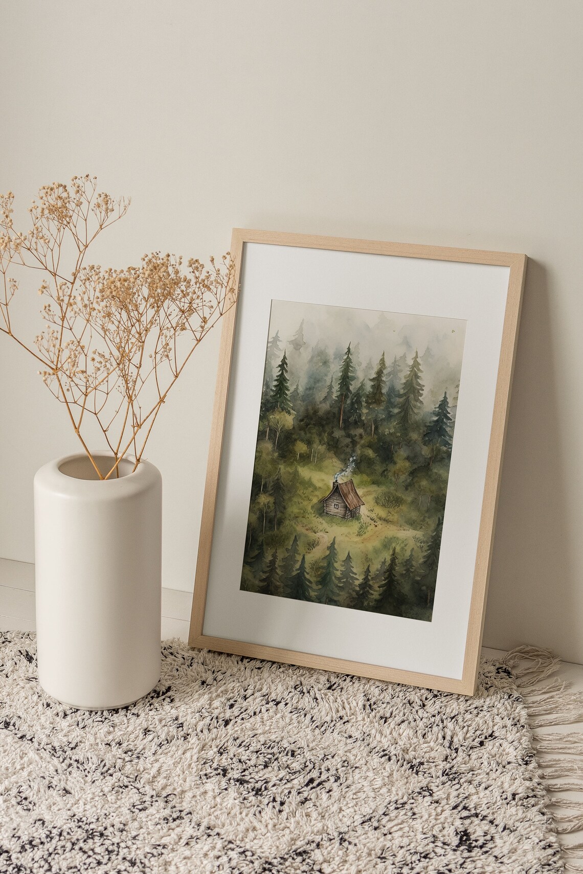 Gatlinburg Evergreen Watercolor Forest Hut Art Print - Image 3
