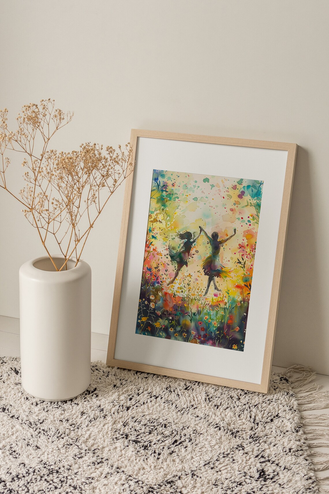 Two Sisters Watercolor Art Print, Wildflower Field - Image 2