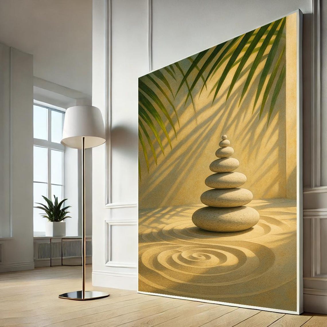 Tranquil Zen Stones Modern Canvas Wall Art Print Beige Green Living Room Decor Ready To Hang