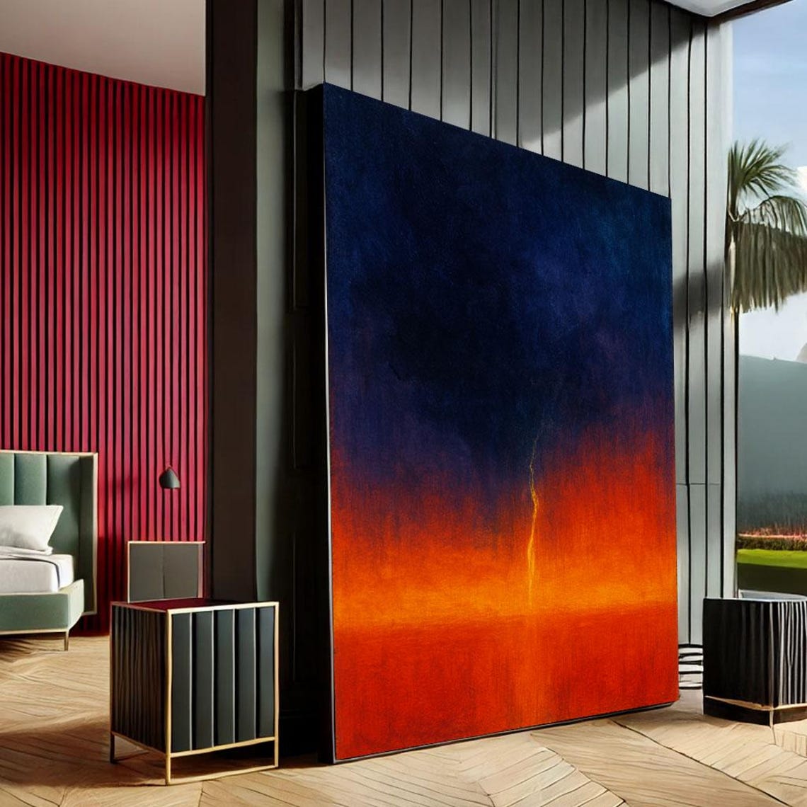 Mark Rothko Inspired Deep Midnight Blue And Orange Abstract Print