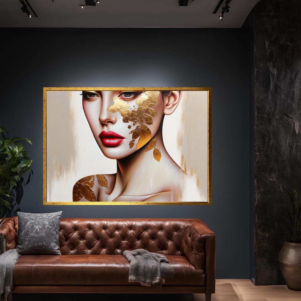 Gold Makeup Woman Artistic Modern Abstract Canvas Wall Art Home Decor Print