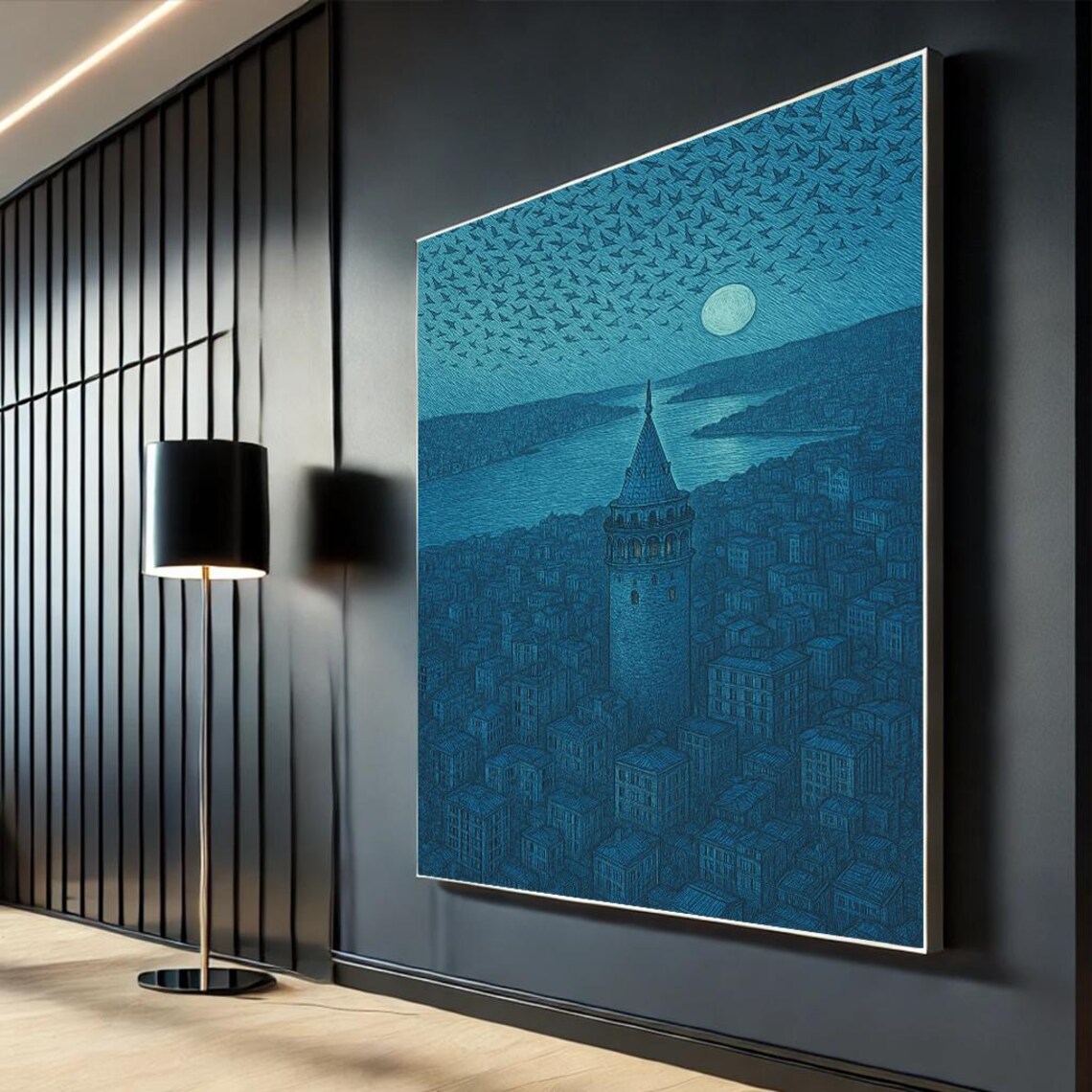Majestic Blue Cityscape Canvas Wall Art Print Modern Living Room Decor Statement Piece