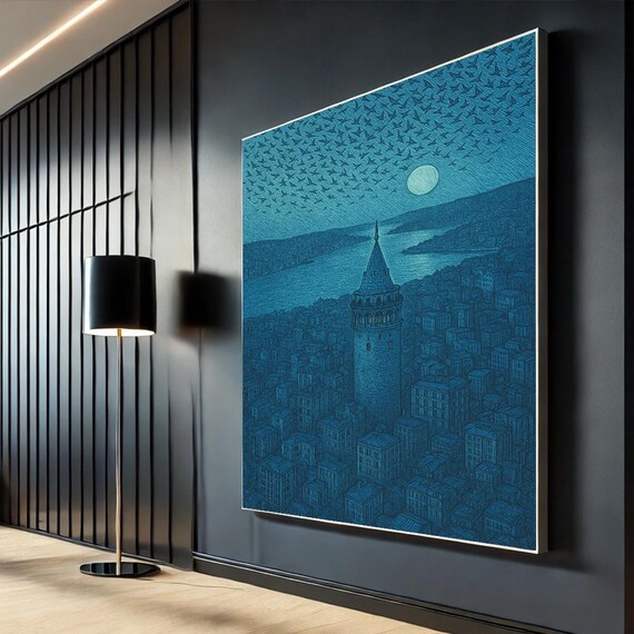 Majestic Blue Cityscape Canvas Wall Art Print Modern Living Room Decor Statement Piece