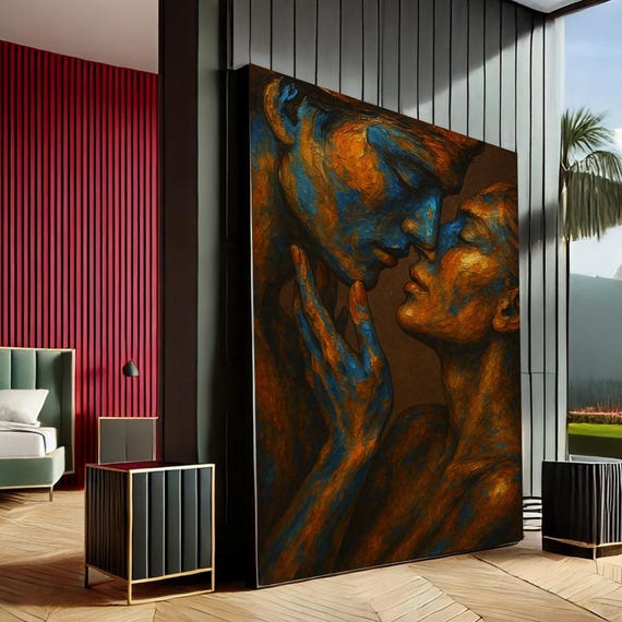 Passionate Lovers Modern Abstract Canvas Wall Art Print Earthy Tones Bedroom Decor Ready To Hang