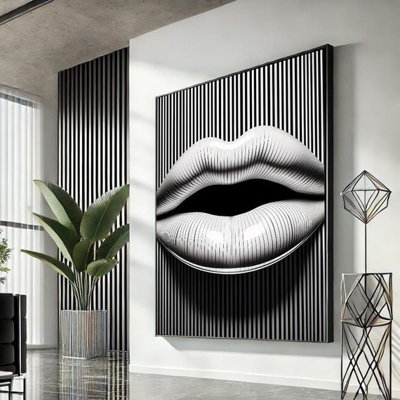 Woman Lips Pop Art Canvas Red Wall Modern Trendy Fashion Artwork Statement Home Accent Unique Gift For Lovers