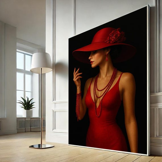 Sophisticated Woman In Red Dress Canvas Art Elegant Fashion Wall Decor For Living Room Bold Modern Statement Piece