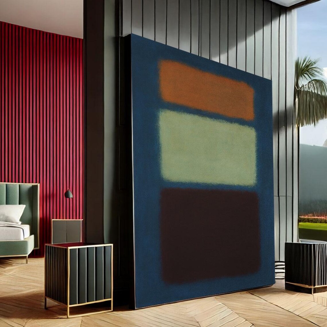 Mark Rothko Inspired Navy Orange Sage Green Color Field Poster
