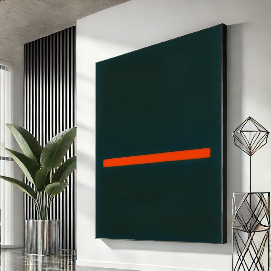 Dark Green Orange Stripe Minimalist Abstract Rothko Style Canvas Print