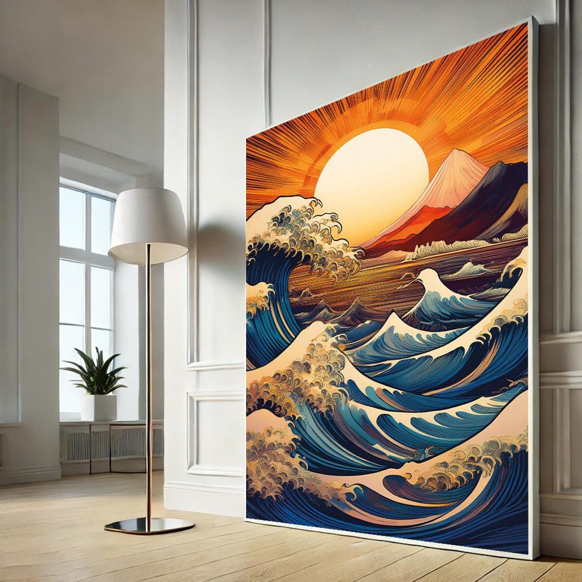 Hokusai Great Wave Sunburst Sunrise Mount Fuji Ocean Art Print