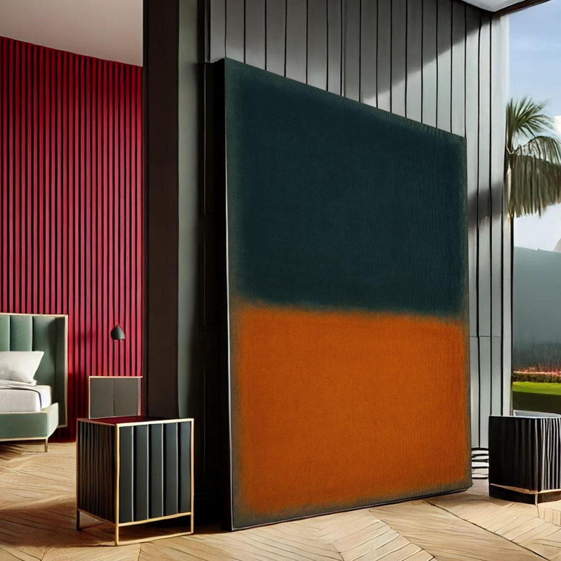 Rich Bold Dark Teal Burnt Orange Two Tone Abstract Art Poster