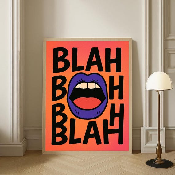 Blah Pop Art Poster Bold Typography Print Funny Wall Modern Canvas Home Decor