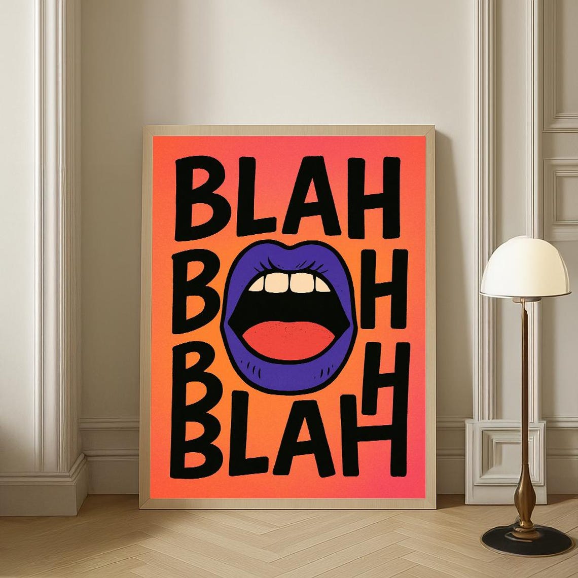 Blah Pop Art Poster Bold Typography Print Funny Wall Modern Canvas Home Decor