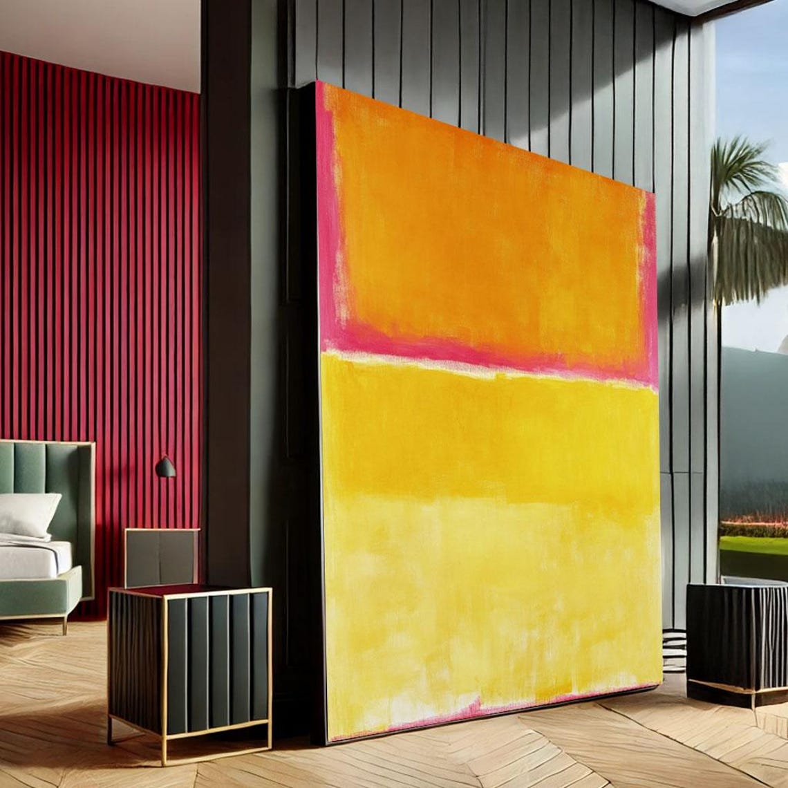 Blazing Orange Sunny Yellow Pink Abstract Color Field Canvas Wall Art